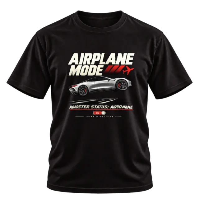 Black T-shirt with the Airplane Mode front illustration