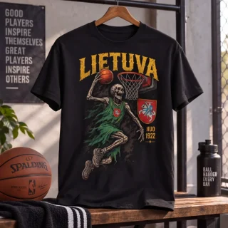 Black Lietuva Basketball Skeleton T-Shirt