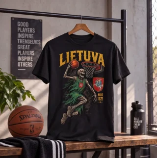 Black Lietuva Basketball Skeleton T-Shirt — alternate view