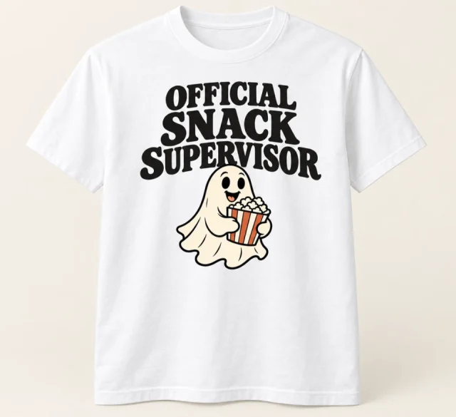Official Snack Supervisor Ghost T-Shirt on a white tee – digital visualisation