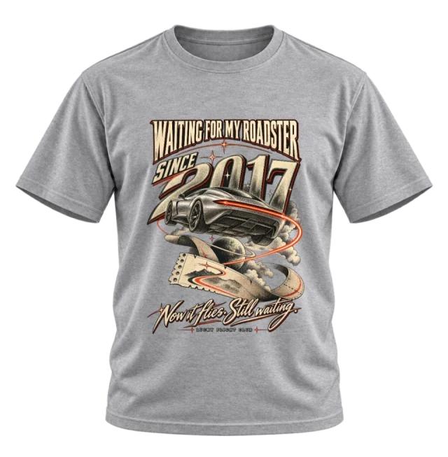Grey T-shirt with the Waiting Since 2017 front illustration